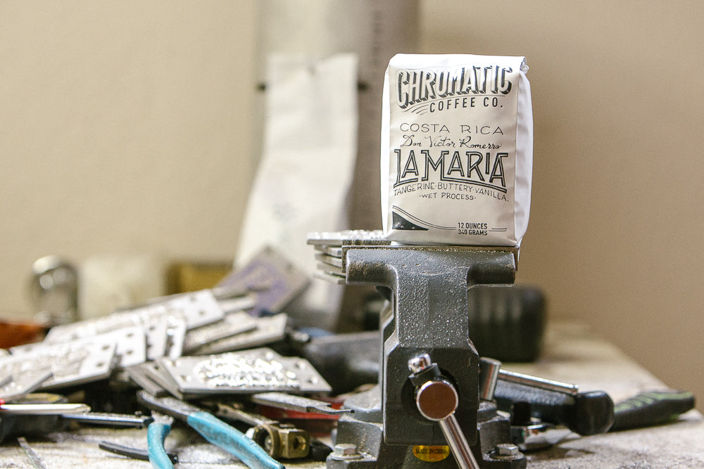 La MAria retail bag on a vice in a workshop